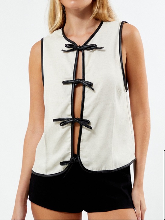 WeWoreWhat Tops - WeWoreWhat (part of a set) Sleeveless Tie-Front Vest  Faux Leather Black trim